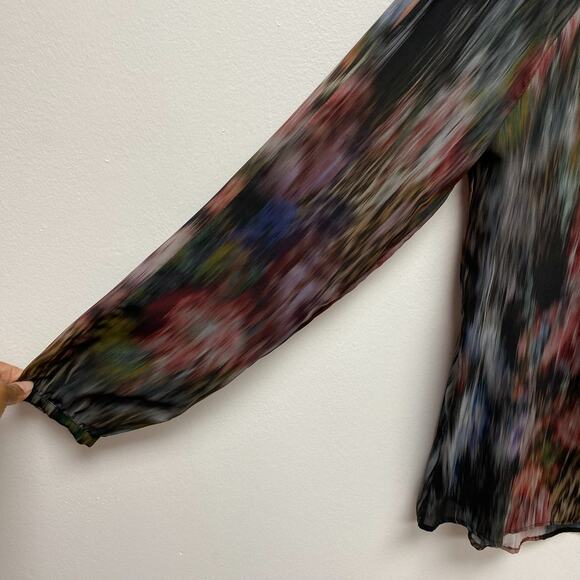 Javier Simorra Barcelona Womens Multicolor Printed Semi Sheer Long Sleeve Top 6 - Picture 3 of 9